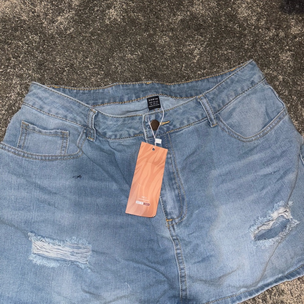 Light Blue Distressed Denim Skirt